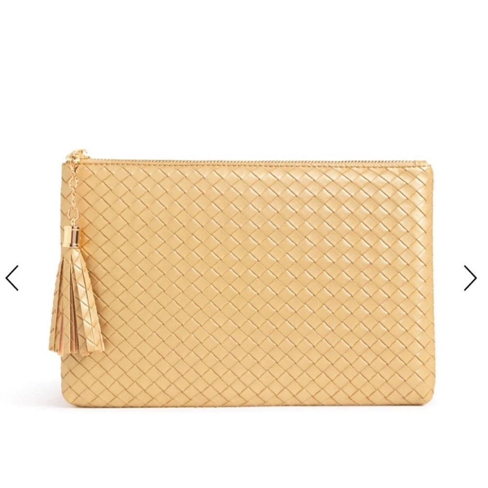 Virginia Wolf Mimi Woven Clutch Pouch - New - Metallic Gold - Curateur Winter